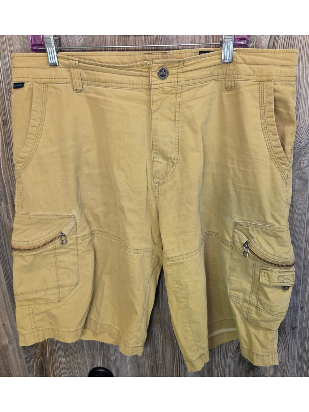 Kuhl Vintage Patina Dye Cargo Hiking Shorts Men Size 36x12 Olive Khaki Canvas